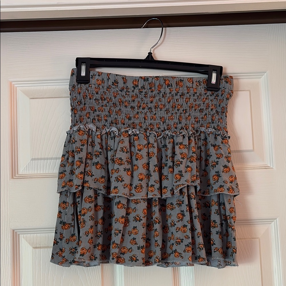 Row A Grey and Yellow Bubble Mini Skirt with Flower Design